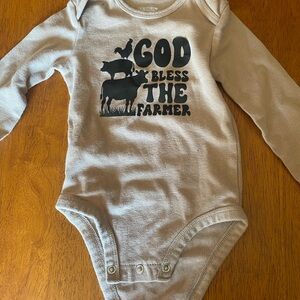 Hanes Beige Long Sleeve Bodysuit with Black Farm Graphic